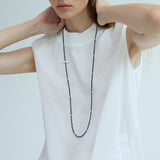 Morgane high-end minimalist black crystal pearl long necklace