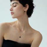 Rochelle Retro Black Agate Pendant Necklace & Sterling Silver Geometric Earrings