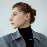 Brody Silver & Black Agate Ribbon Bow Earrings
