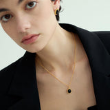Rochelle Retro Black Agate Pendant Necklace & Sterling Silver Geometric Earrings