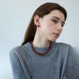 Gael Minimalist Red Agate Ball Earrings & Beaded Necklace