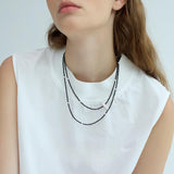 Morgane high-end minimalist black crystal pearl long necklace