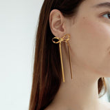 Victoria Golden Bow Long Earrings
