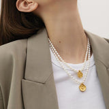 Madison Retro Gold Coin Pearl Necklace