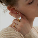 Ravenna White Mother-of-Pearl Square Earrings & Open Ring
