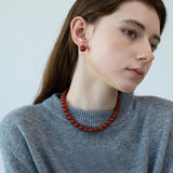 Selena Red Agate Earrings & Beaded Necklace