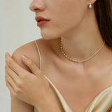 Ravenna Silver OT Buckle Necklace & 925 Pearl Earrings Set