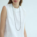 Morgane high-end minimalist black crystal pearl long necklace