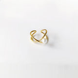 Cianna Cross Line Pearl Open Ring