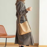 Ray Genuine Cowhide Bucket Tote Bag For Fashionable Style