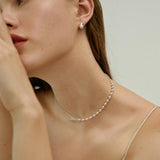 Ravenna Silver OT Buckle Necklace & 925 Pearl Earrings Set