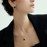 Rochelle Retro Black Agate Pendant Necklace & Sterling Silver Geometric Earrings