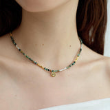 Roberta Grass Green Devil's Eye Beaded Necklace
